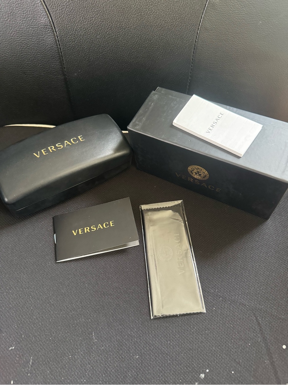 Versace Black and Gold Sunglasses Case Set